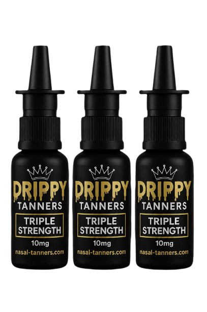 Three Drippy Tanners Triple Strength nasal spray bottles